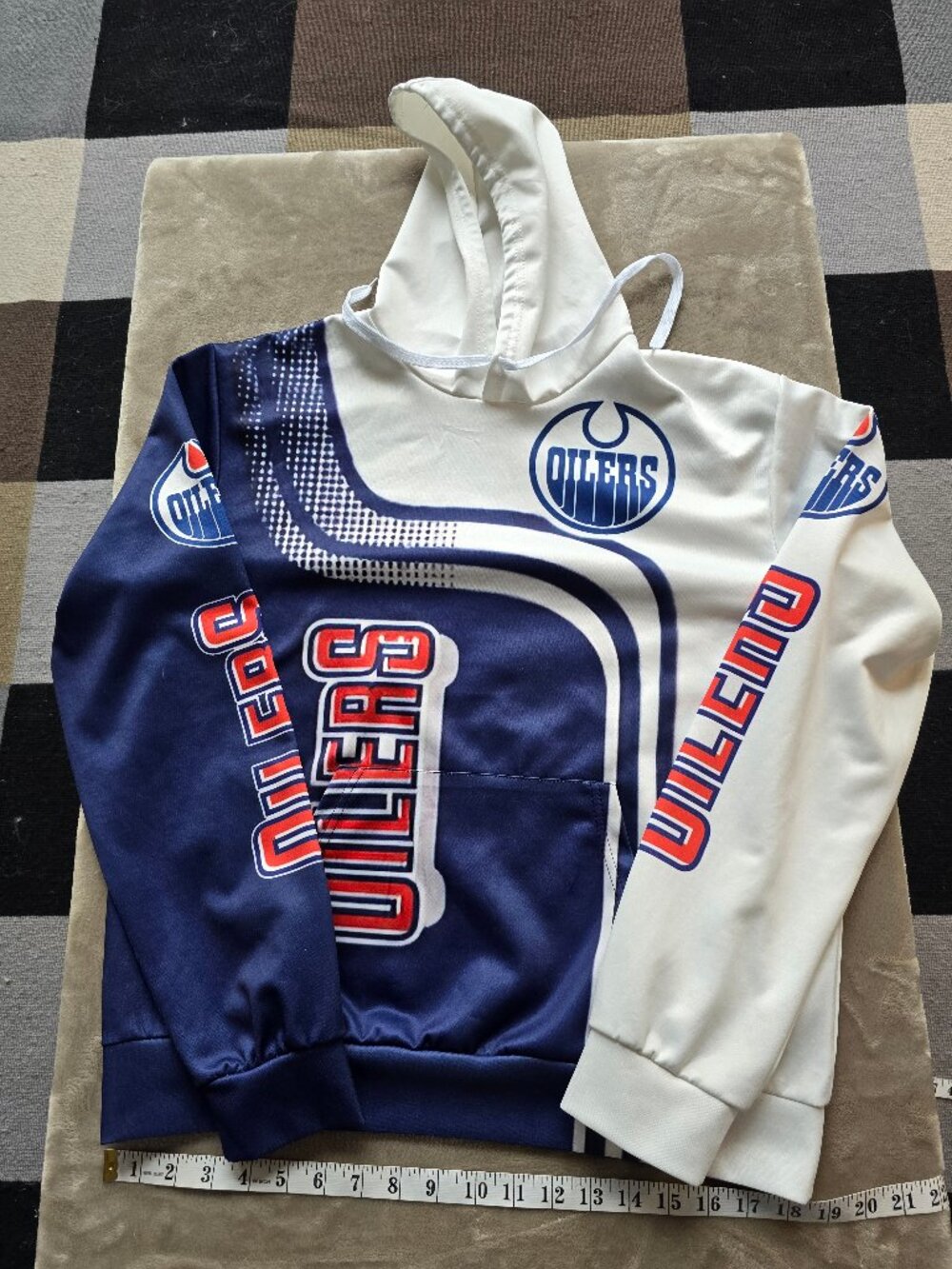 Edmonton Oilers Sublimated Hoodie - Split Blue & White - youth 2xl